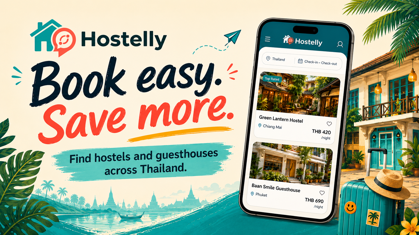 Hostelly — Book easy. Save more. Hostels and guesthouses across Thailand